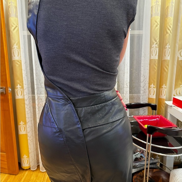 Sportmax defile mixed media wool leather structured dress with shoulderpads IT44 - Picture 5 of 17